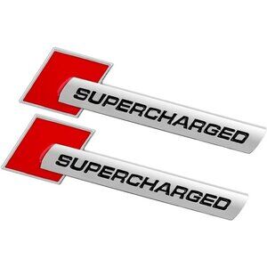 2Pcs Supercharged Emblem Car Logo Trunk Badge Sticker Side Fender Decal Silver